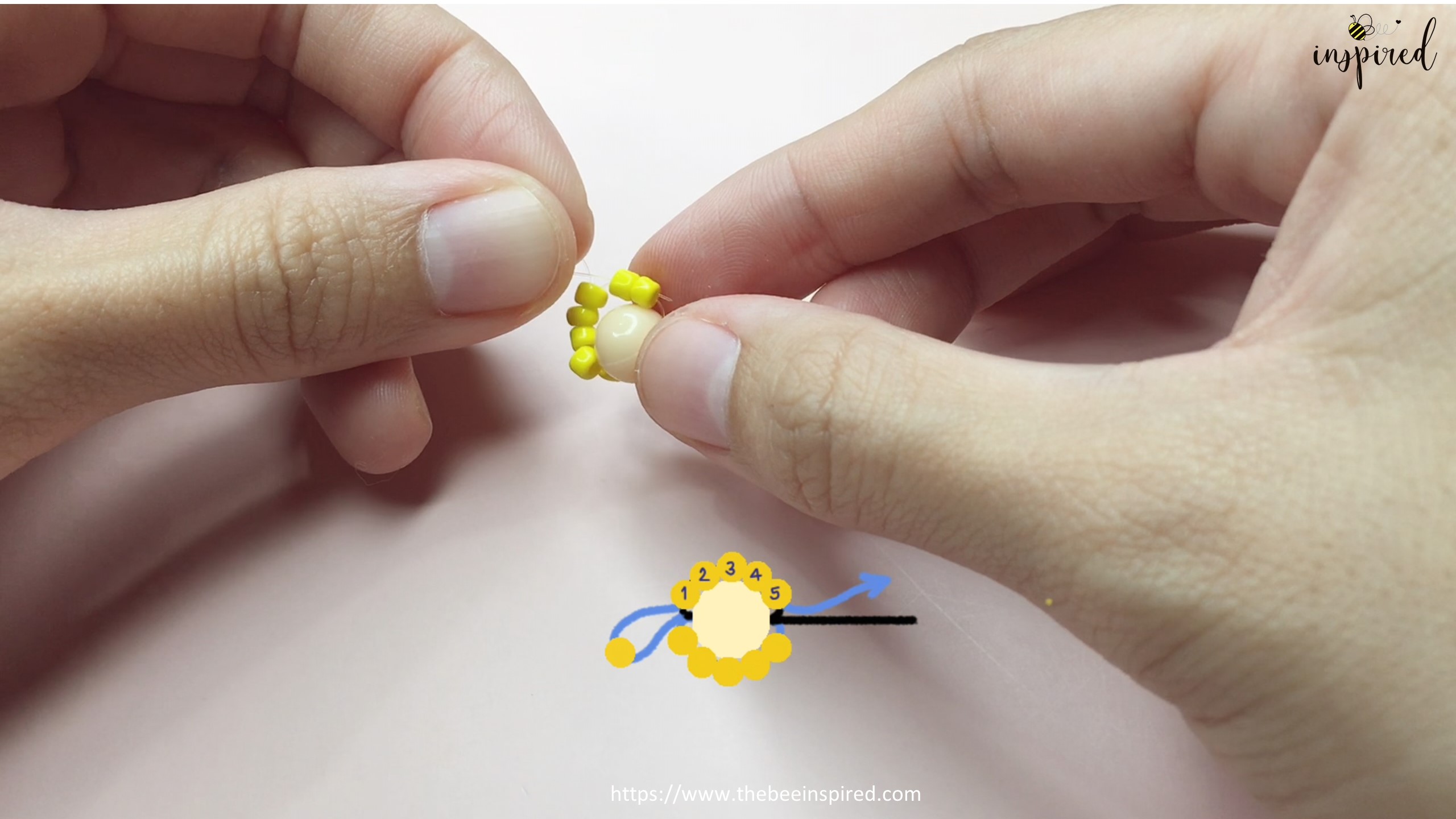 สอนร้อยแหวนลูกปัดดอกทานตะวัน ทำง่ายๆ สไตล์เกาหลี - How to Make Sunflower Beaded Ring_9