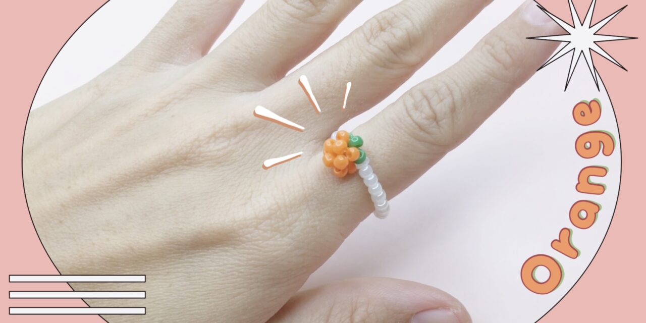 How to Make Orange Beaded Ring:  วิธีทำแหวนลูกปัดส้มง่ายๆ สไตล์เกาหลี 🍊💍